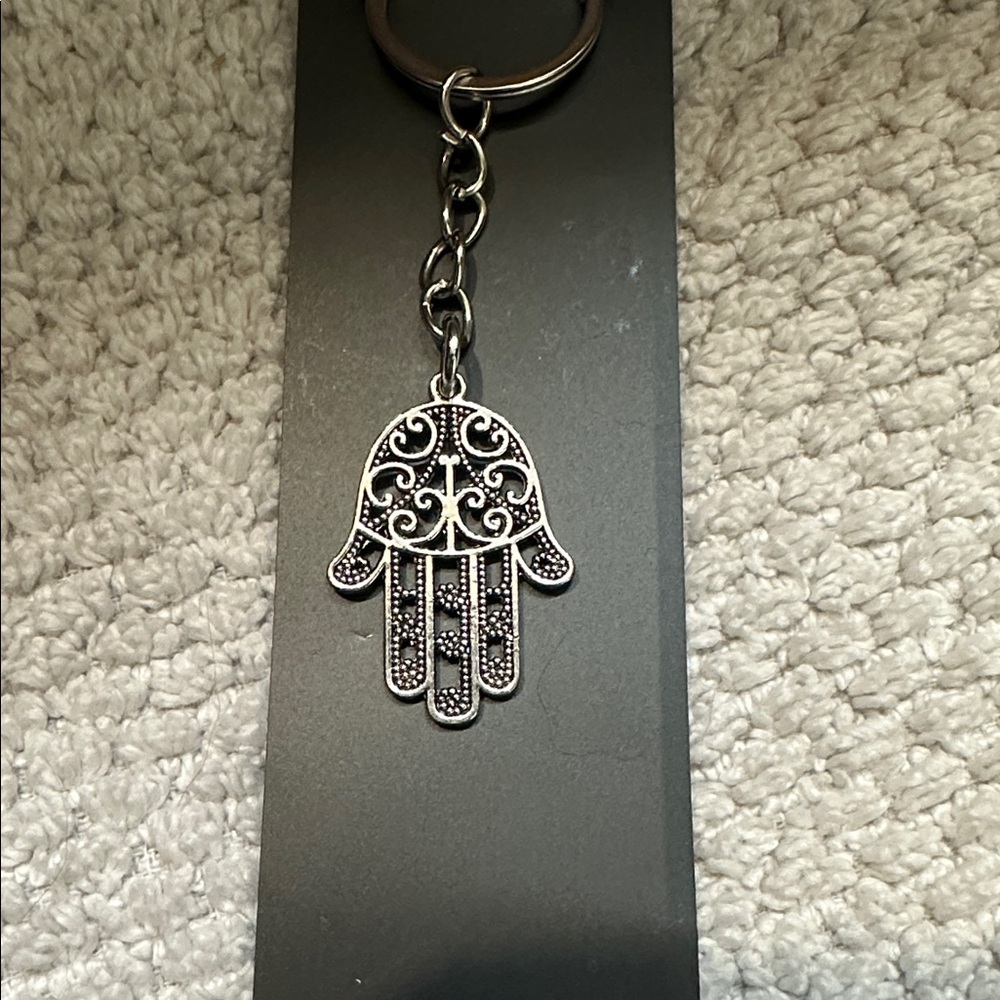 Hamsa hand keychain bag charm silver intricate metal dangling